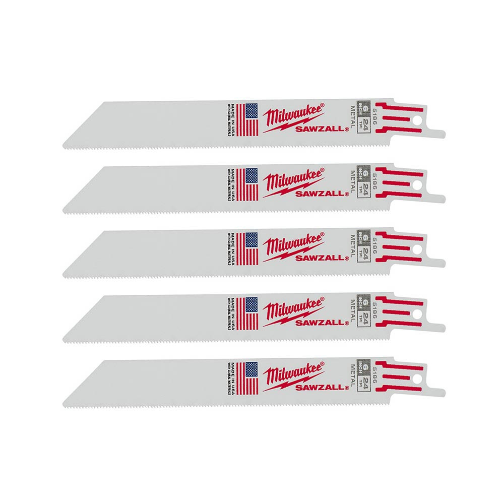 Milwaukee 48-00-5186 SAWZALL 6in 24 TPI Metal Cutting Blades - 5pk