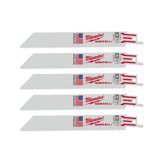 Milwaukee 48-00-5186 SAWZALL 6in 24 TPI Metal Cutting Blades - 5pk