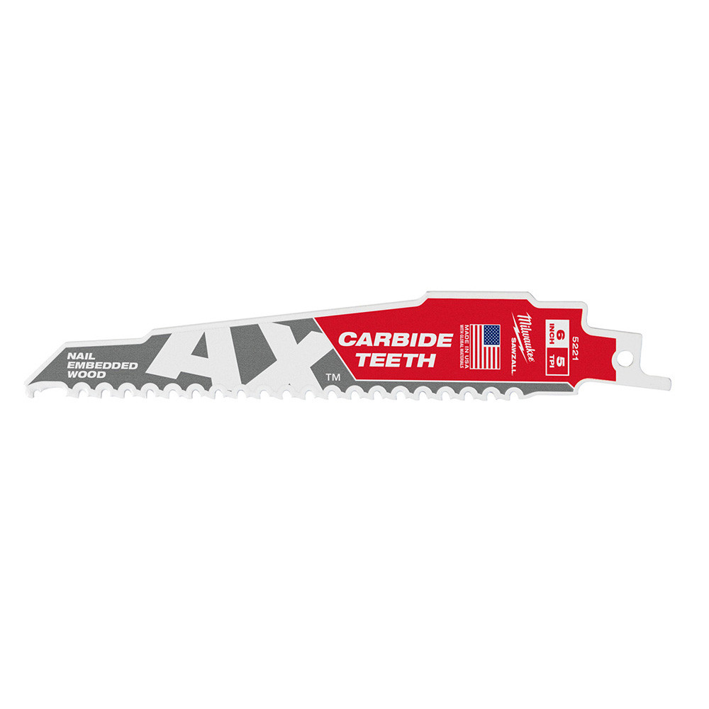 Milwaukee 48-00-5221 SAWZALL THE AX 6in 5 TPI Reciprocating Saw Blade with Carbide Teeth