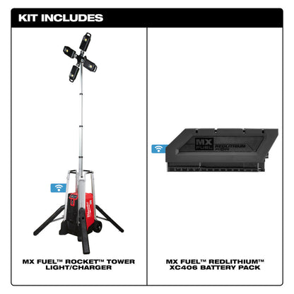 Milwaukee MXF041-1XC MX FUEL ROCKET Cordless 10' Tower Light / Charger Kit