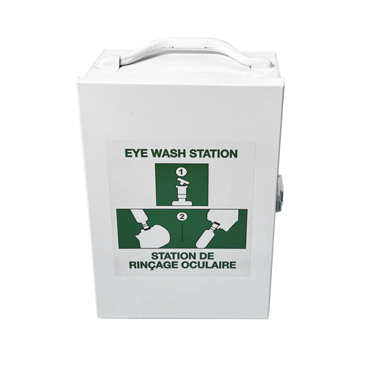 Eye Wash Metal Station, Empty w/Eye Wash Bottle Label