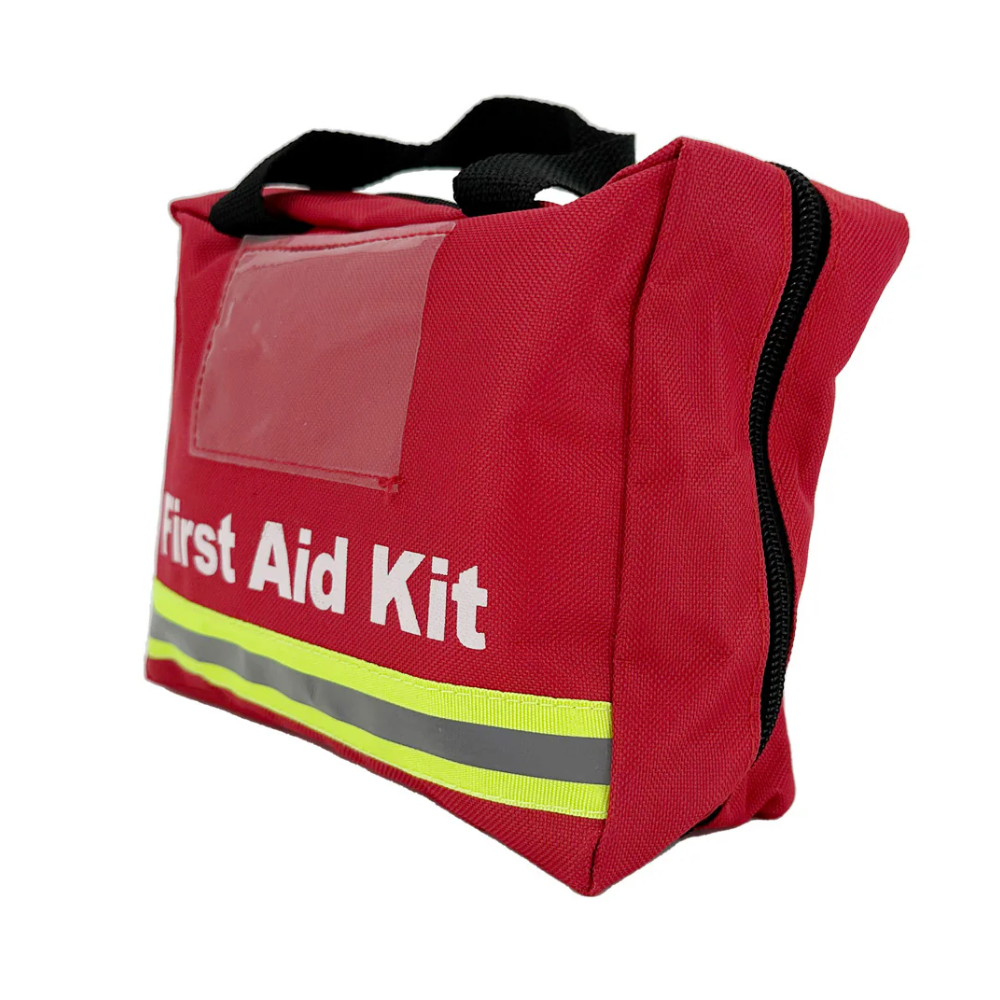 LEO Red Nylon First Aid Bag with Card Slot – Compact & Durable (21 x 7 x 18 cm)