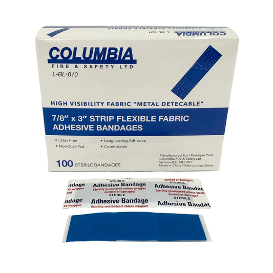 LEO Bandaids (STRIP) Blue Metal Detectable 7/8" X 3" (2.23cm x 7.62cm) - 100 Pcs./Box
