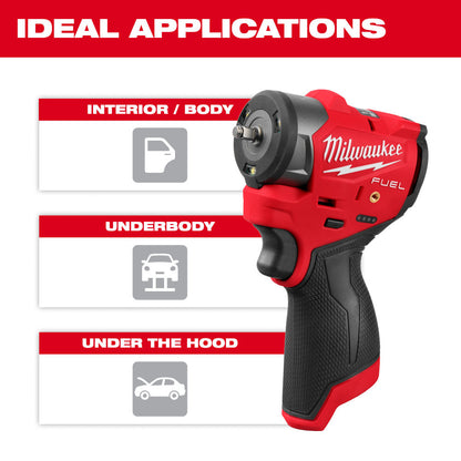 Milwaukee 3049-20 M12 FUEL Cordless Brushless 3/8in Subcompact Impact Driver with Friction Ring (Tool Only)