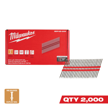 Milwaukee 16D-2000 16D 3in x .131in Collated Duplex Nails - 2000pk
