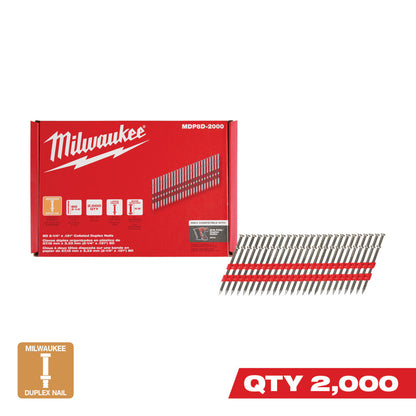 Milwaukee P8D-2000 8D 2-1/4in x .131in Collated Duplex Nails - 2000pk