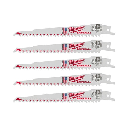 Milwaukee 48-00-5035 SAWZALL 6in 5 TPI Nail Embedded Wood Cutting Blade - 5pk