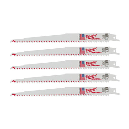 Milwaukee 48-00-5036 SAWZALL 9in 5 TPI Nail Embedded Wood Cutting Blade - 5pk