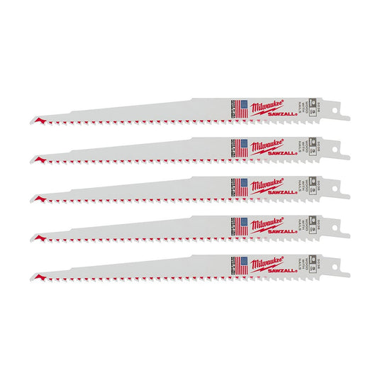 Milwaukee 48-00-5036 SAWZALL 9in 5 TPI Nail Embedded Wood Cutting Blade - 5pk