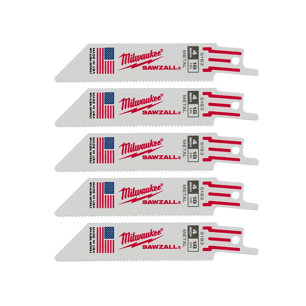 Milwaukee 48-00-5183 SAWZALL 4in 18 TPI Metal Cutting Blades - 5pk