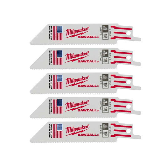 Milwaukee 48-00-5183 SAWZALL 4in 18 TPI Metal Cutting Blades - 5pk
