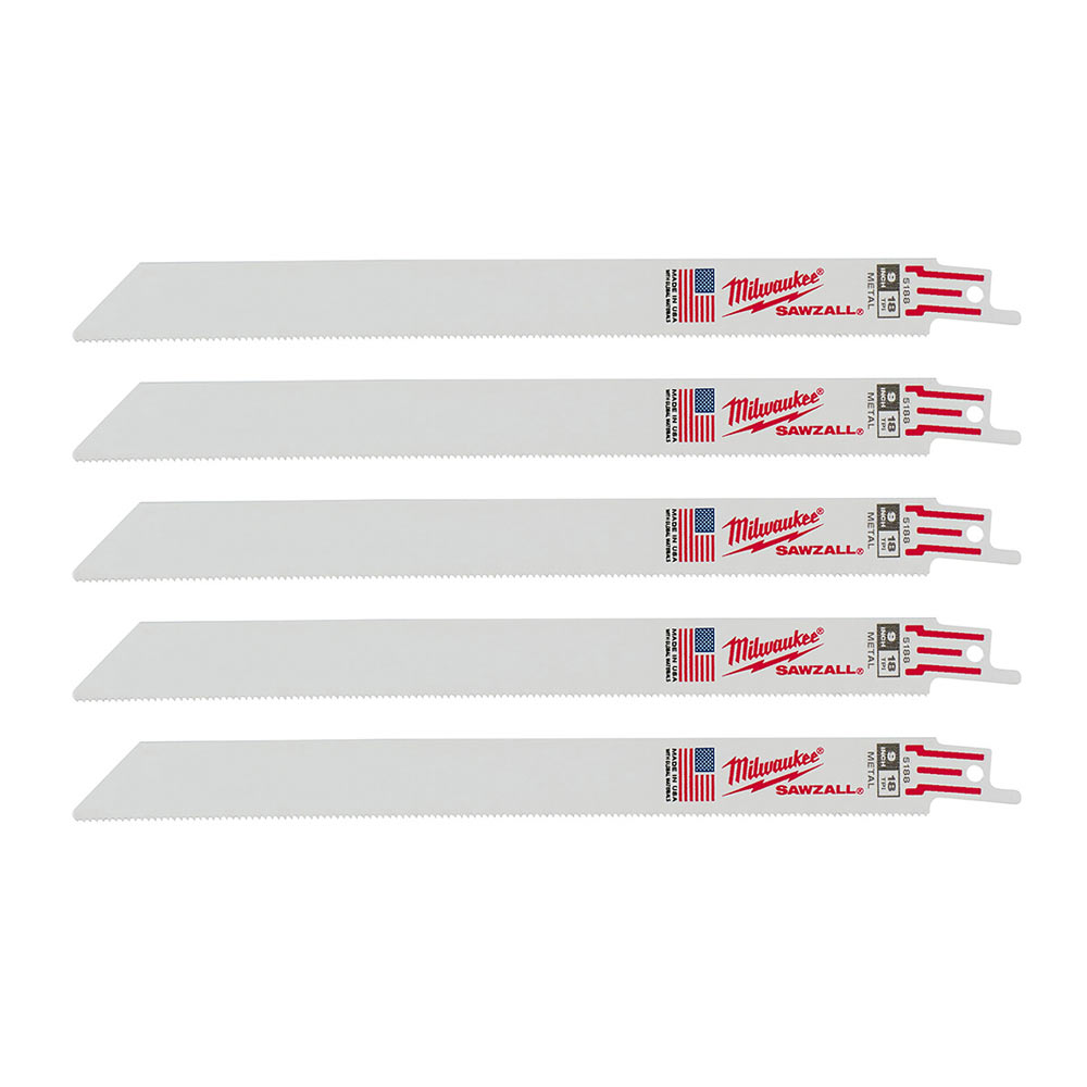 Milwaukee 48-00-5188 SAWZALL 9in 18 TPI Metal Cutting Blades - 5pk