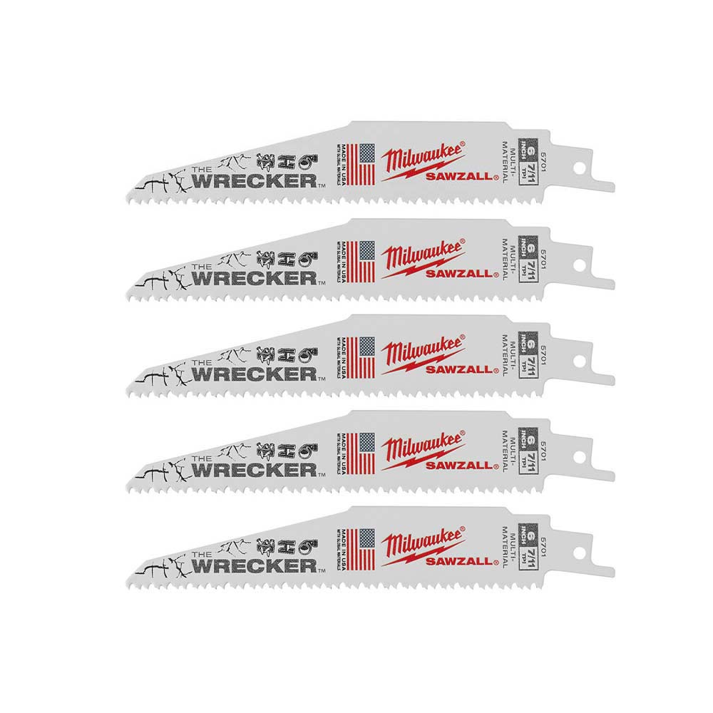 Milwaukee 48-00-5701 SAWZALL THE WRECKER 6in 7/11 TPI Demolition Blades - 5pk