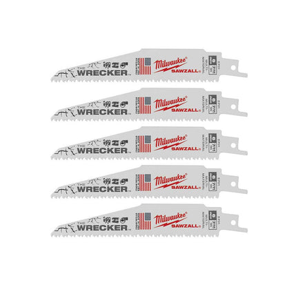 Milwaukee 48-00-5701 SAWZALL THE WRECKER 6in 7/11 TPI Demolition Blades - 5pk