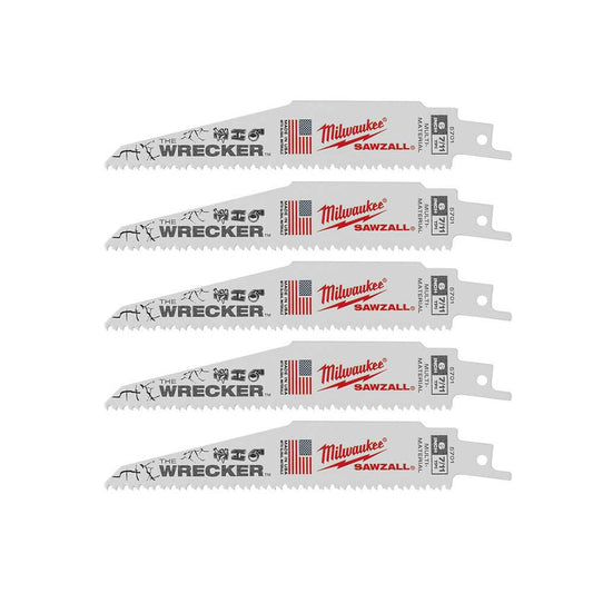 Milwaukee 48-00-5701 SAWZALL THE WRECKER 6in 7/11 TPI Demolition Blades - 5pk