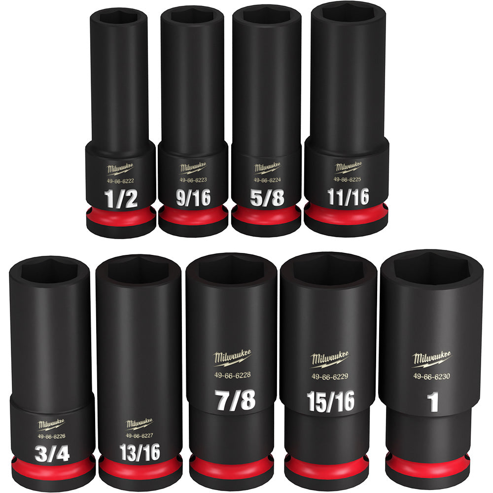 Milwaukee 49-66-7022 SHOCKWAVE Impact Duty 9pc 1/2in SAE Deep 6 Point Socket Set
