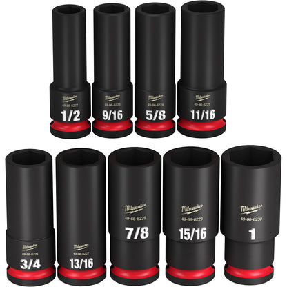 Milwaukee 49-66-7022 SHOCKWAVE Impact Duty 9pc 1/2in SAE Deep 6 Point Socket Set