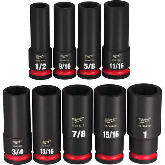 Milwaukee 49-66-7022 SHOCKWAVE Impact Duty 9pc 1/2in SAE Deep 6 Point Socket Set