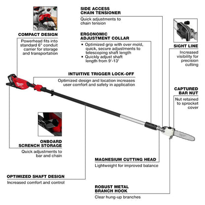 Milwaukee 3013-21 M18 FUEL Cordless Brushless Telescoping Pole Saw Kit