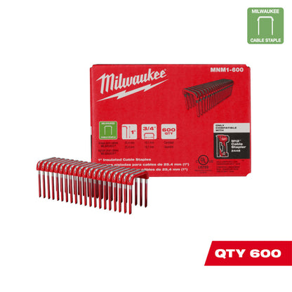 Milwaukee M1-600 1in Insulated Cable Staples compatible with 2488-20 M12 Cable Stapler