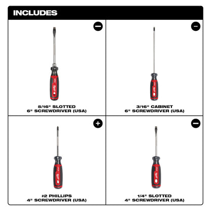 Milwaukee MT200-4 4pc Cushion Grip Assorted Screwdriver Set