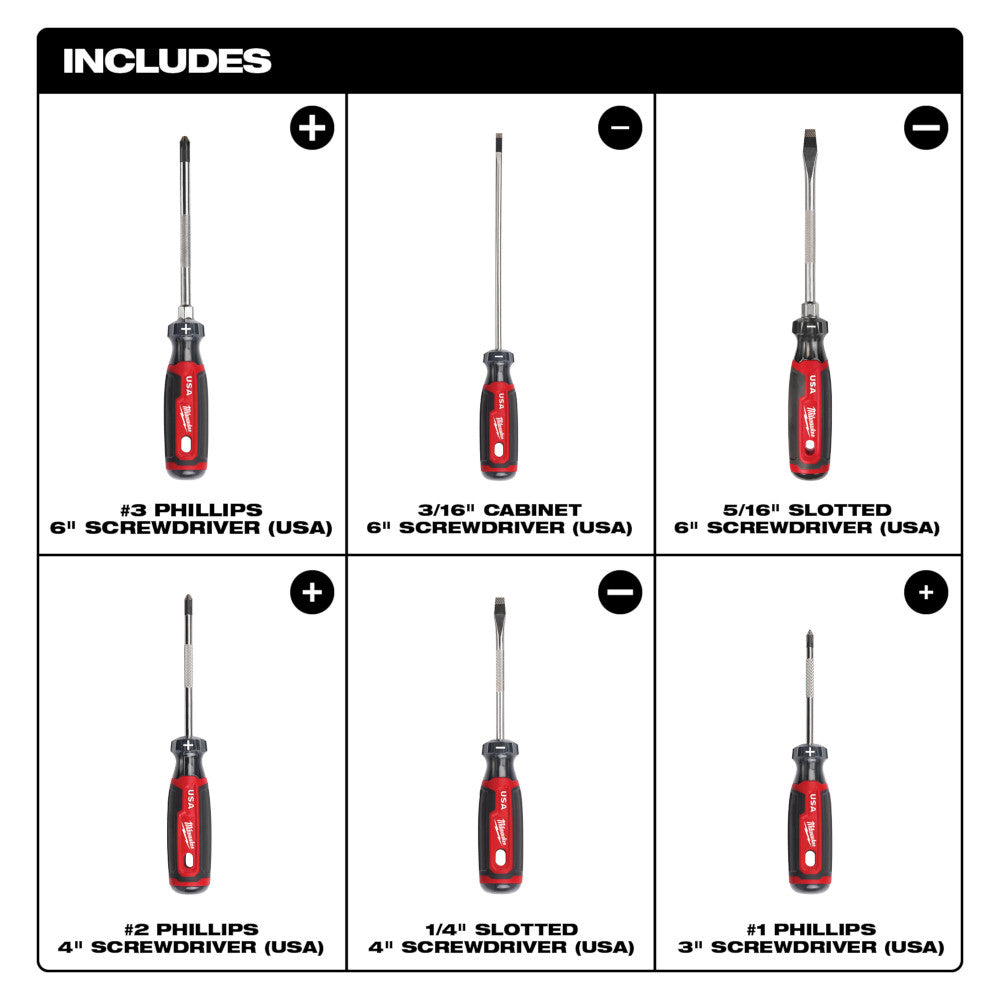 Milwaukee MT200-6 6pc Cushion Grip Assorted Screwdriver Set