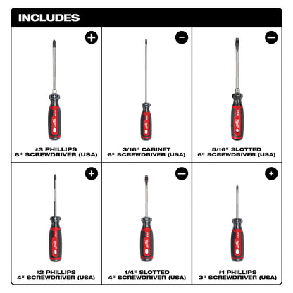 Milwaukee MT200-6 6pc Cushion Grip Assorted Screwdriver Set