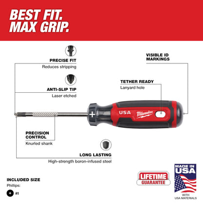 Milwaukee MT201 Cushion Grip 3in x #1 Phillips Screwdriver
