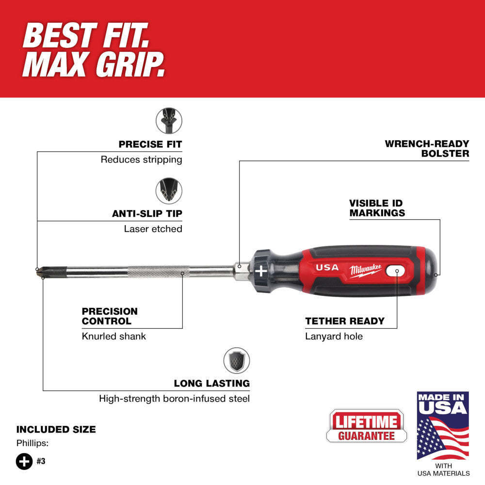 Milwaukee MT203 Cushion Grip 6in x #3 Phillips Screwdriver