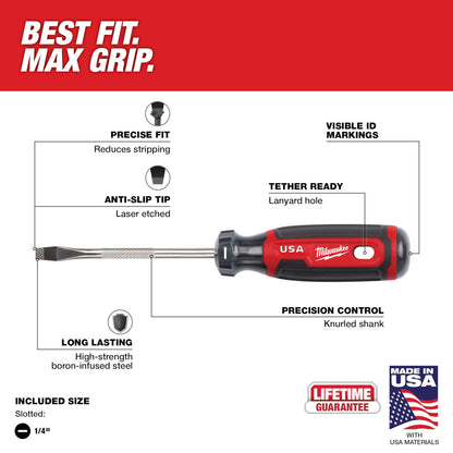 Milwaukee MT206 Cushion Grip 4in x 1/4in Slotted Screwdriver