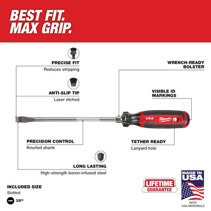 Milwaukee MT209 Cushion Grip 8in x 3/8in Slotted Screwdriver