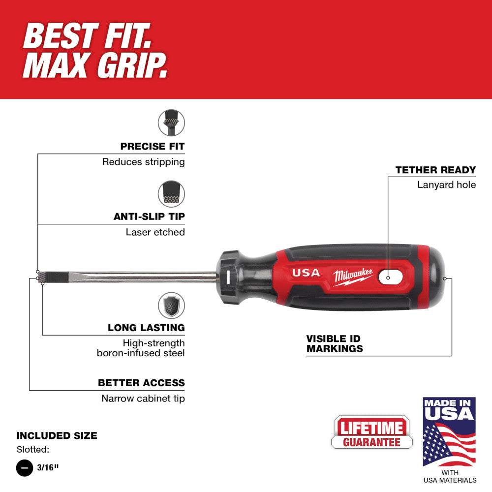 Milwaukee MT211 Cushion Grip 3in x 3/16in Cabinet Screwdriver