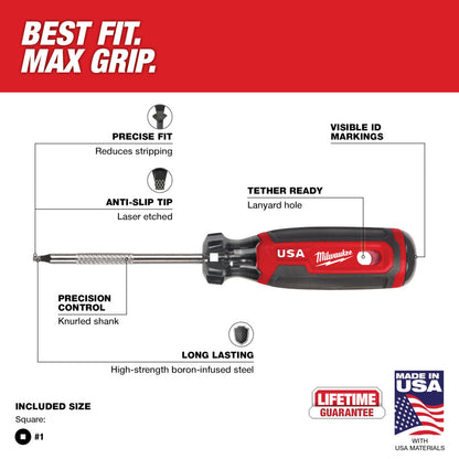 Milwaukee MT217 Cushion Grip 3in x #1 Square Screwdriver