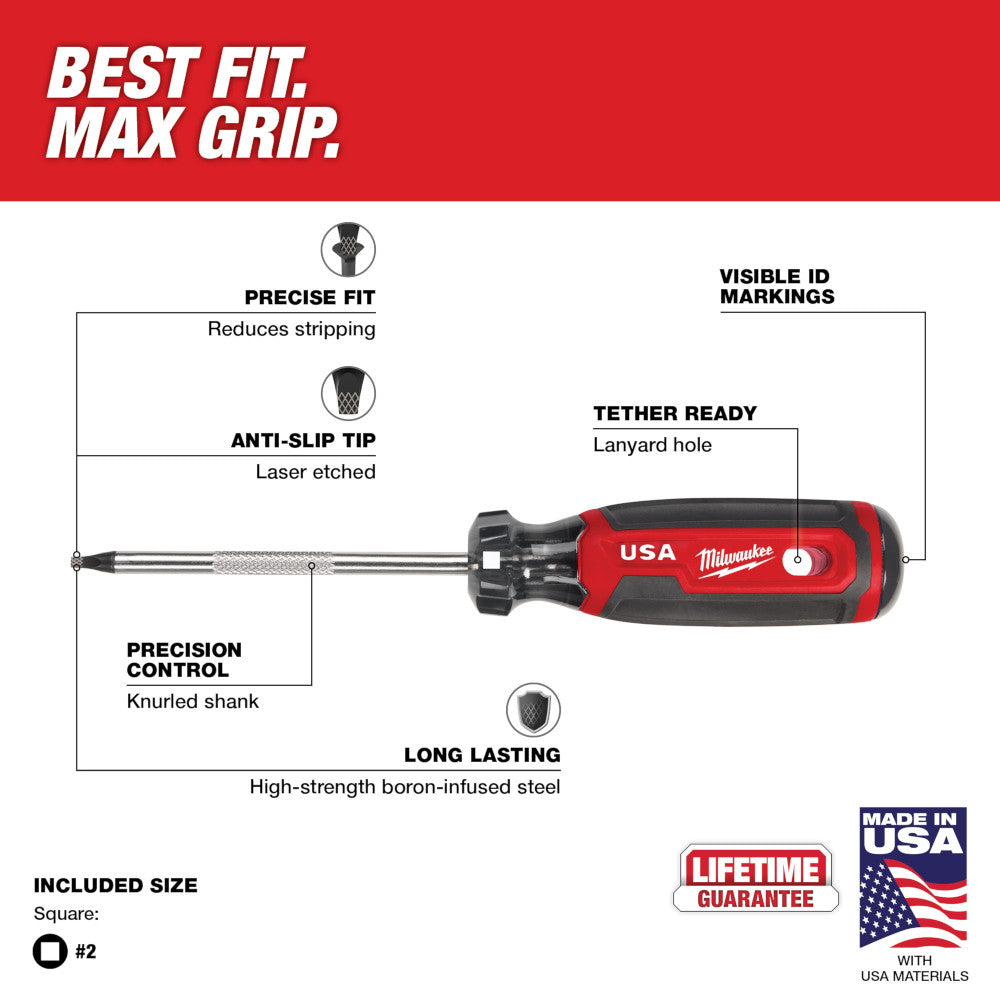 Milwaukee MT218 Cushion Grip 4in x #2 Square Screwdriver