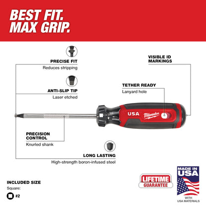 Milwaukee MT218 Cushion Grip 4in x #2 Square Screwdriver