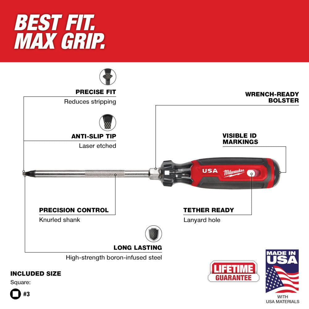 Milwaukee MT219 Cushion Grip 6in x #3 Square Screwdriver