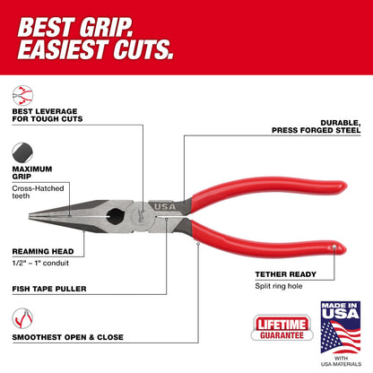 Milwaukee MT505 8in Long Nose Dipped Grip Pliers