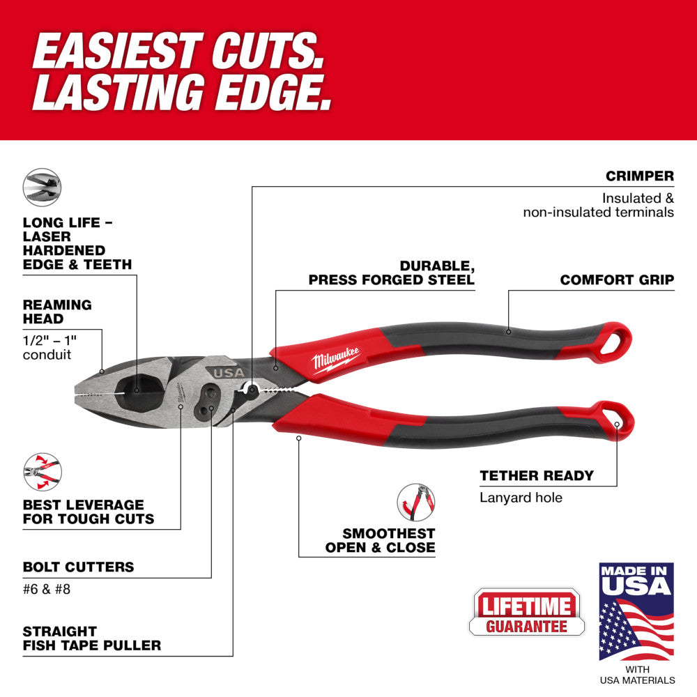 Milwaukee MT550C 9in Lineman's Comfort Grip Pliers with Crimper