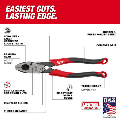 Milwaukee MT550T 9in Lineman's Comfort Grip Pliers with Thread Cleaner