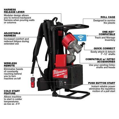 Milwaukee MXF371-2XC MX FUEL Cordless Brushless Backpack Concrete Vibrator Kit