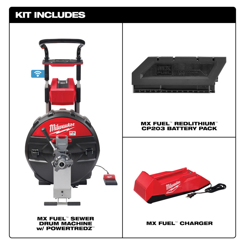 Milwaukee MXF501-1CP MX FUEL Cordless Brushless Sewer Drum Machine with POWERTREDZ Kit