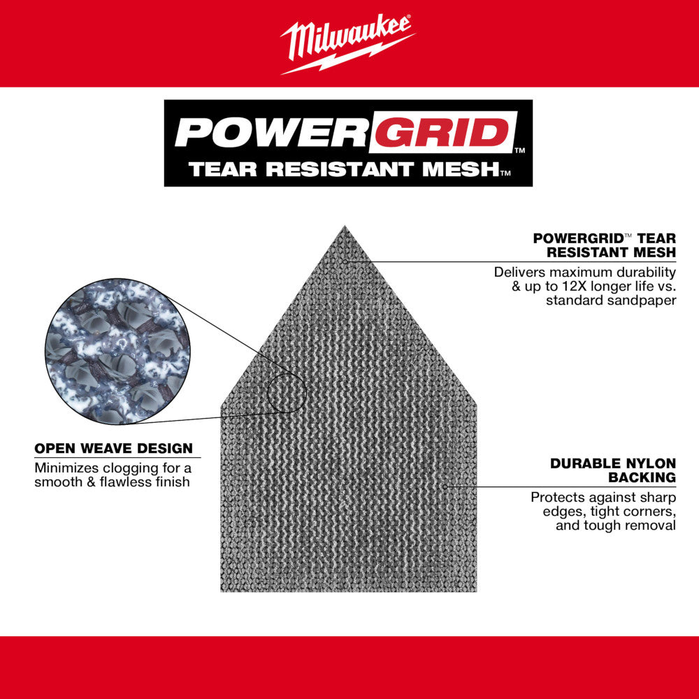 Milwaukee 48-80-5080 80 Grit Mesh Sanding Sheets for M12 FUEL Orbital Detail Sander - 12pk