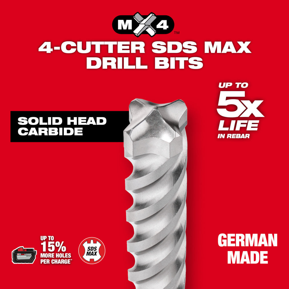 Milwaukee 48-20-3922 5/8in x 31in x 36in MX4 4-Cutter SDS-MAX Rotary Hammer Drill Bit