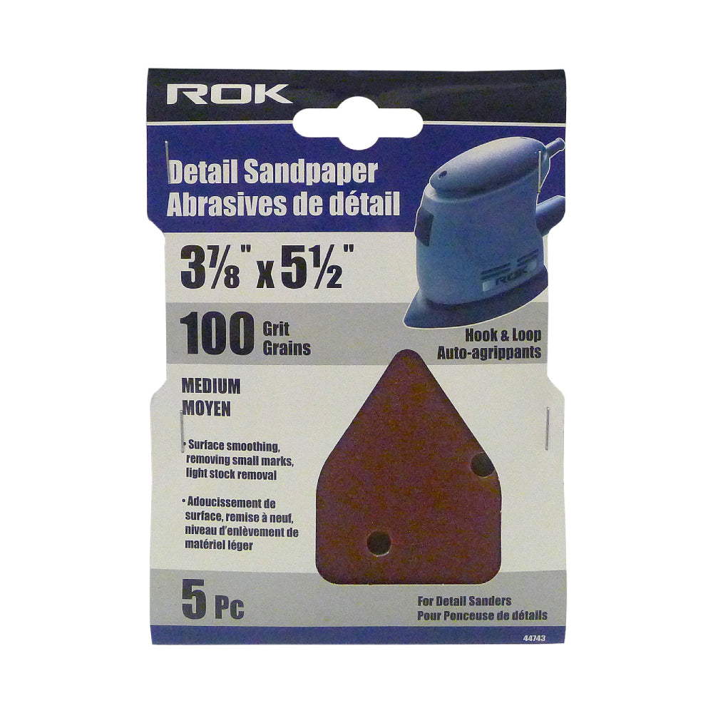 ROK 44743 100 Grit Detail Sandpaper Sheets - 5pk