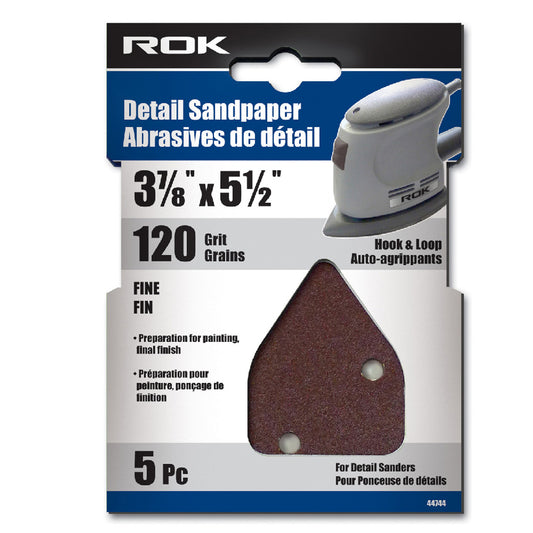 ROK 44744 120 Grit Detail Sandpaper Sheets - 5pk