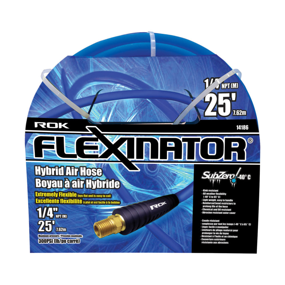 ROK 14186 1/4in x 25' FLEXINATOR Hybrid Air Hose - Blue