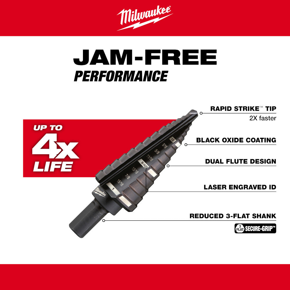 Milwaukee 48-89-9208 #8 Step Drill Bit (1/2in - 1in) - 9 Steps