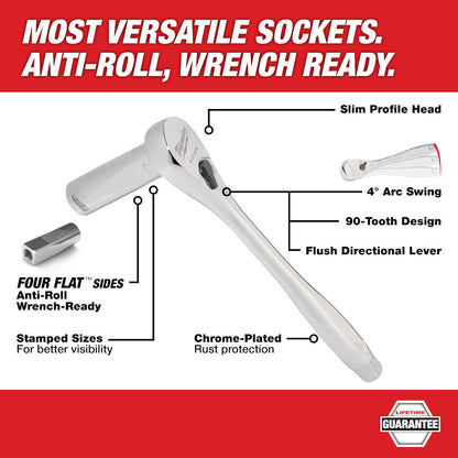 Milwaukee 48-22-9088 29pc Metric & SAE 3/8in Drive Ratchet & Socket Set with FOUR FLAT SIDES