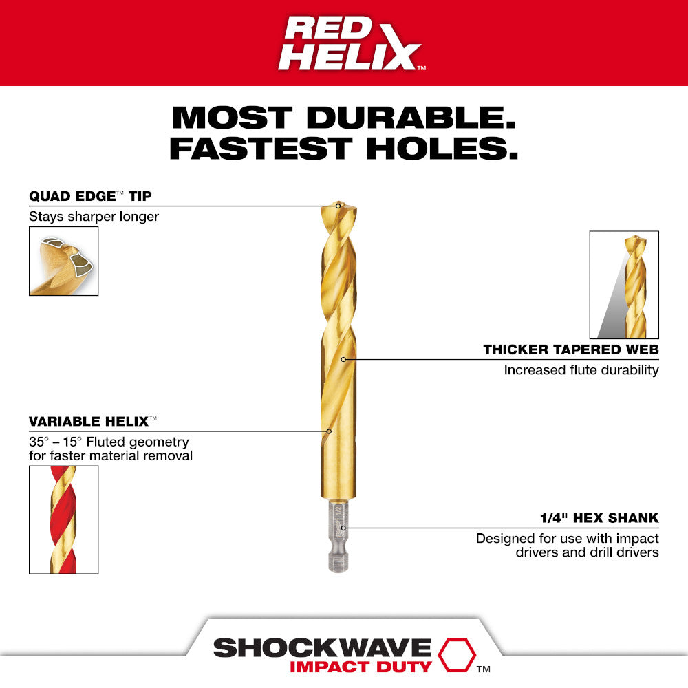 Milwaukee 48-89-4614 SHOCKWAVE 17/64in Titanium Drill Bit with RED HELIX