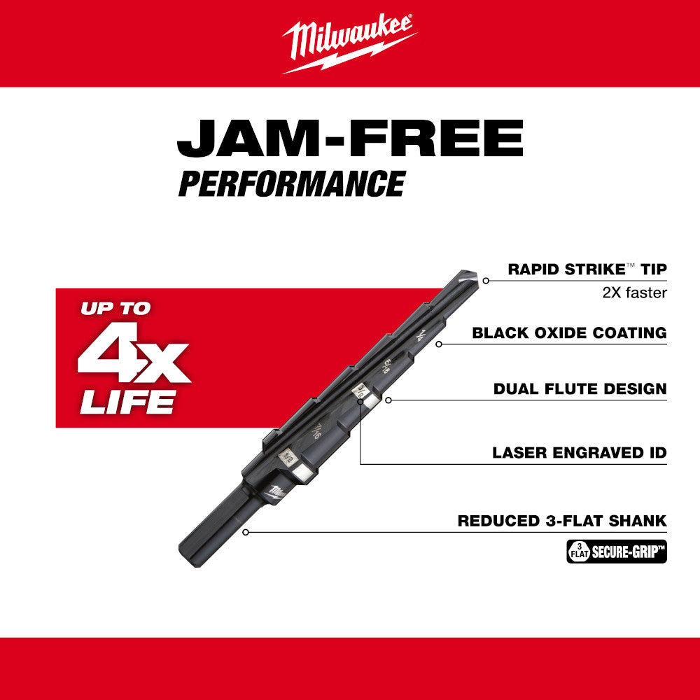 Milwaukee 48-89-9202 #2 Step Drill Bit (3/16in - 1/2in) - 6 Steps